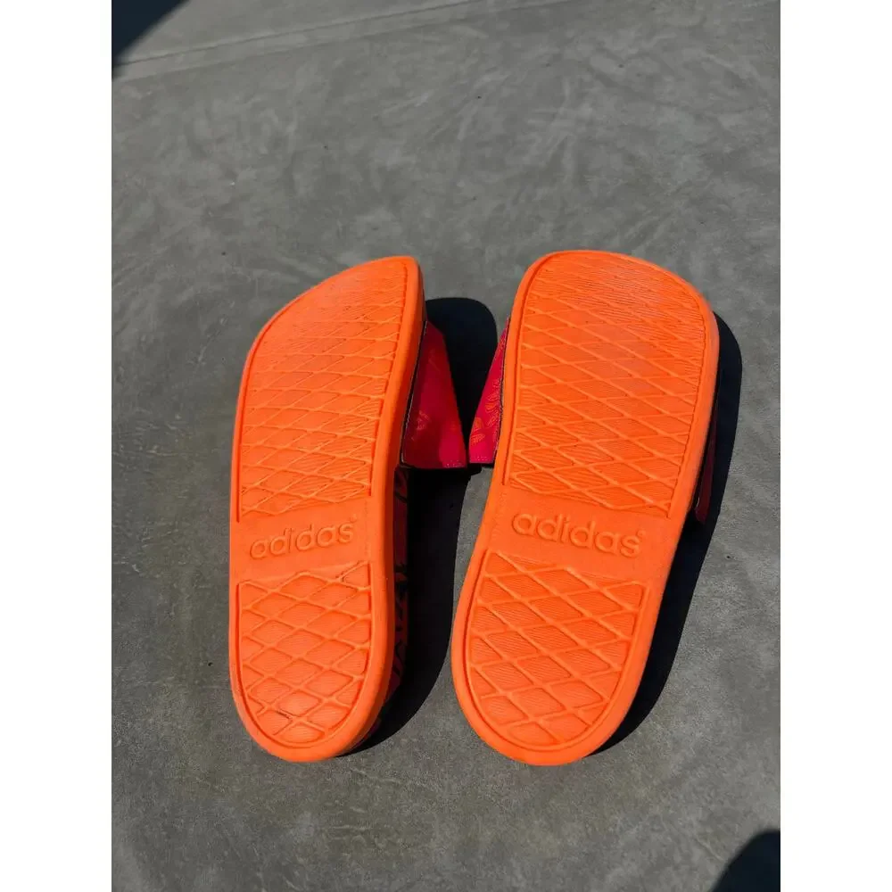 Adidas Adilette comfort slides sandals womens 9 neon pink orange beach gym - Picture 2 of 3